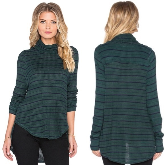 FREE PEOPLE Striped Drippy Thermal Cowl Neck tee - Picture 7 of 7